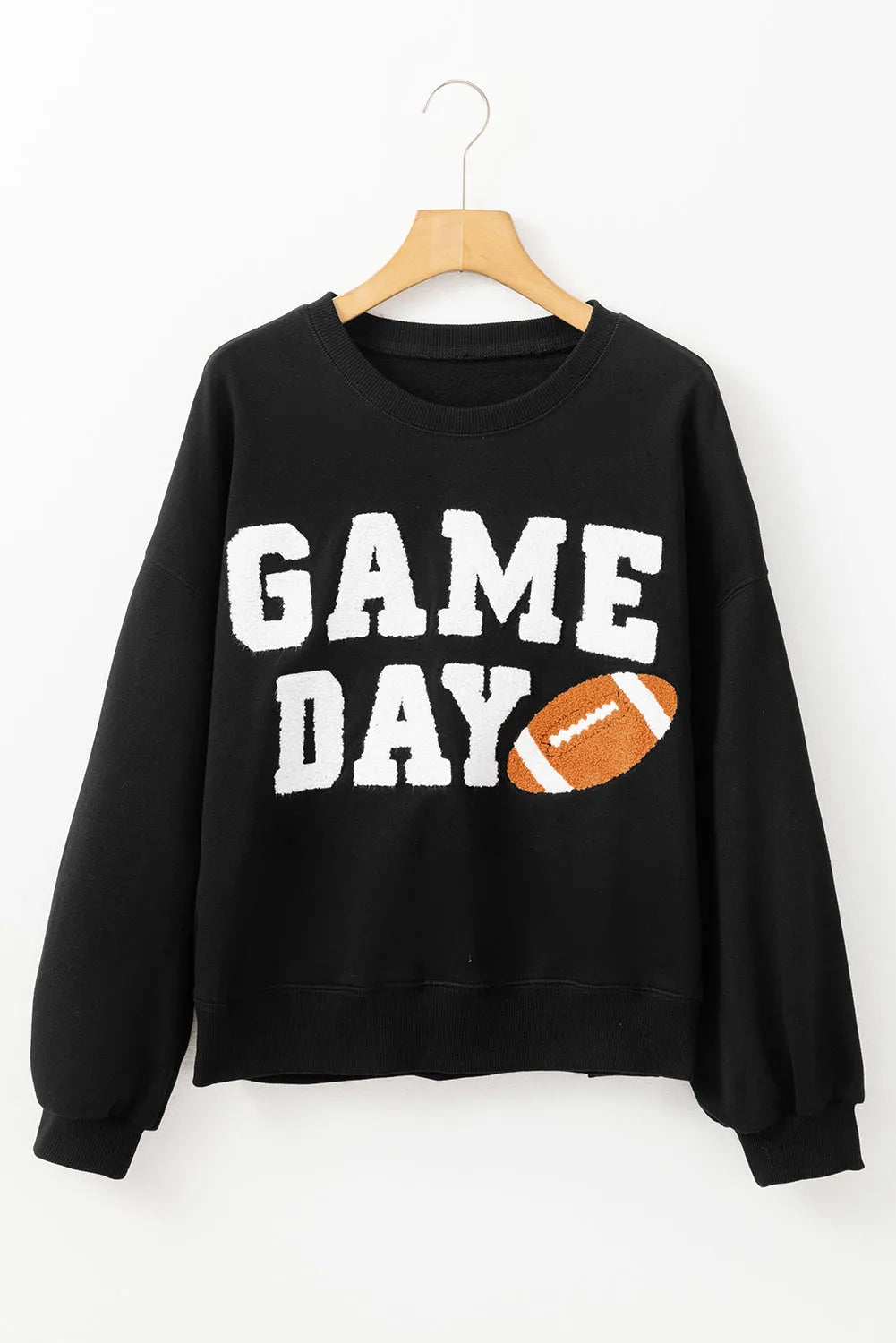 Black GAME DAY Graphic Varsity Pullover Sweatshirt - Chic Meadow Boutique 