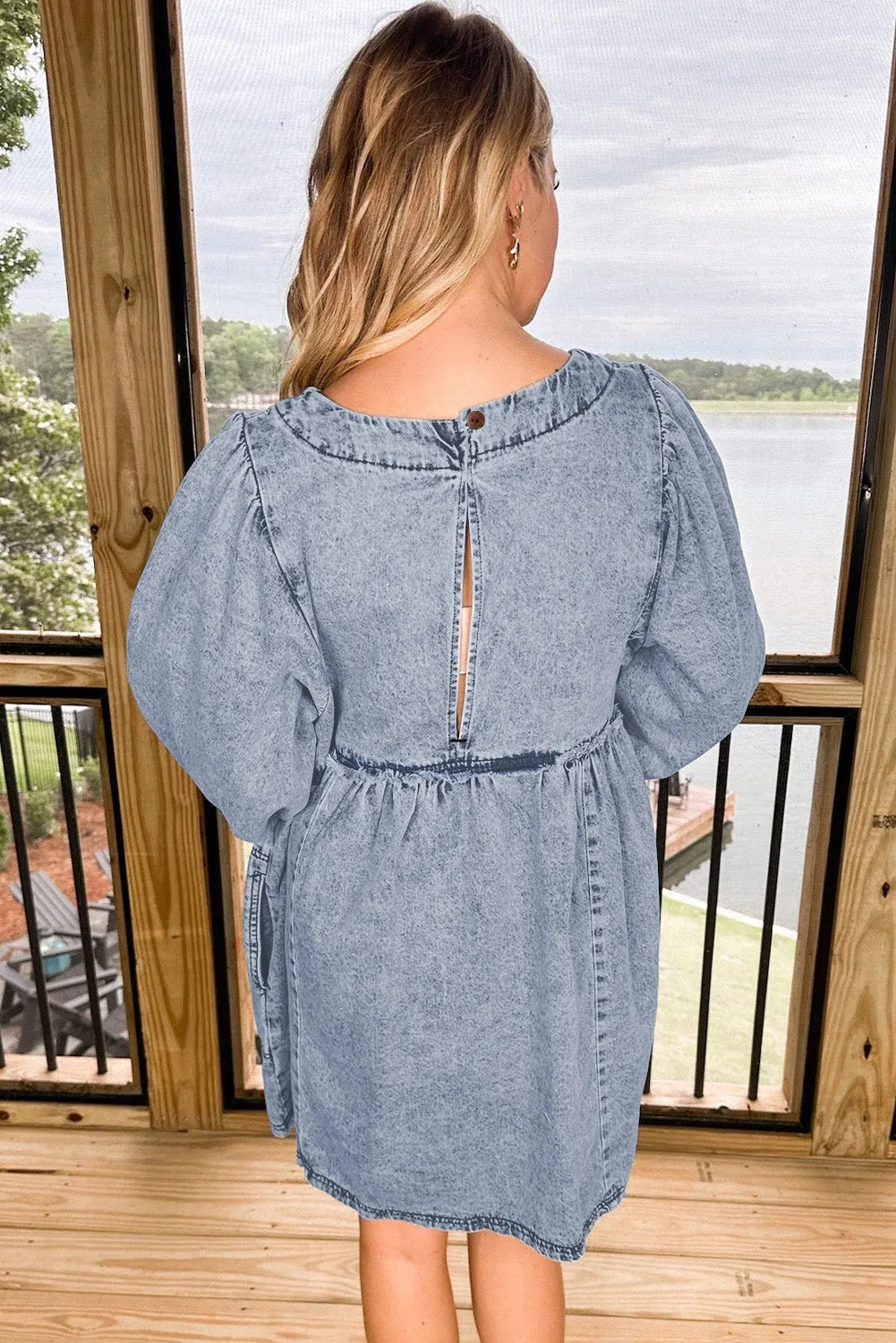 Beau Blue Light Wash High Waist Loose Fit Denim Mini Dress - Chic Meadow Boutique 