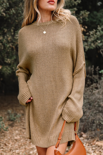 Pale Khaki Oversize Drop Shoulder Slouchy Sweater Dress