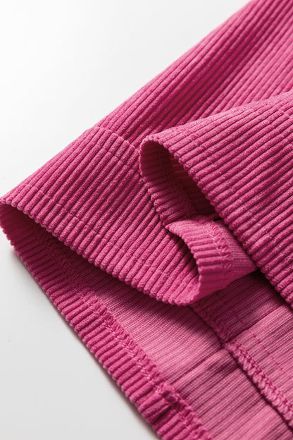 Rose Red Corduroy Sleeveless Mini Dress With Patched Pockets