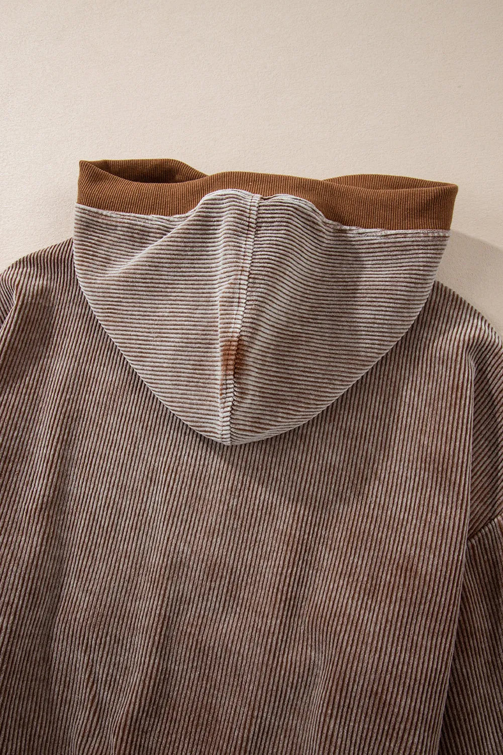 Chestnut Half Zipper Kangaroo Pocket Drawstring Corduroy Hoodie - Chic Meadow Boutique 