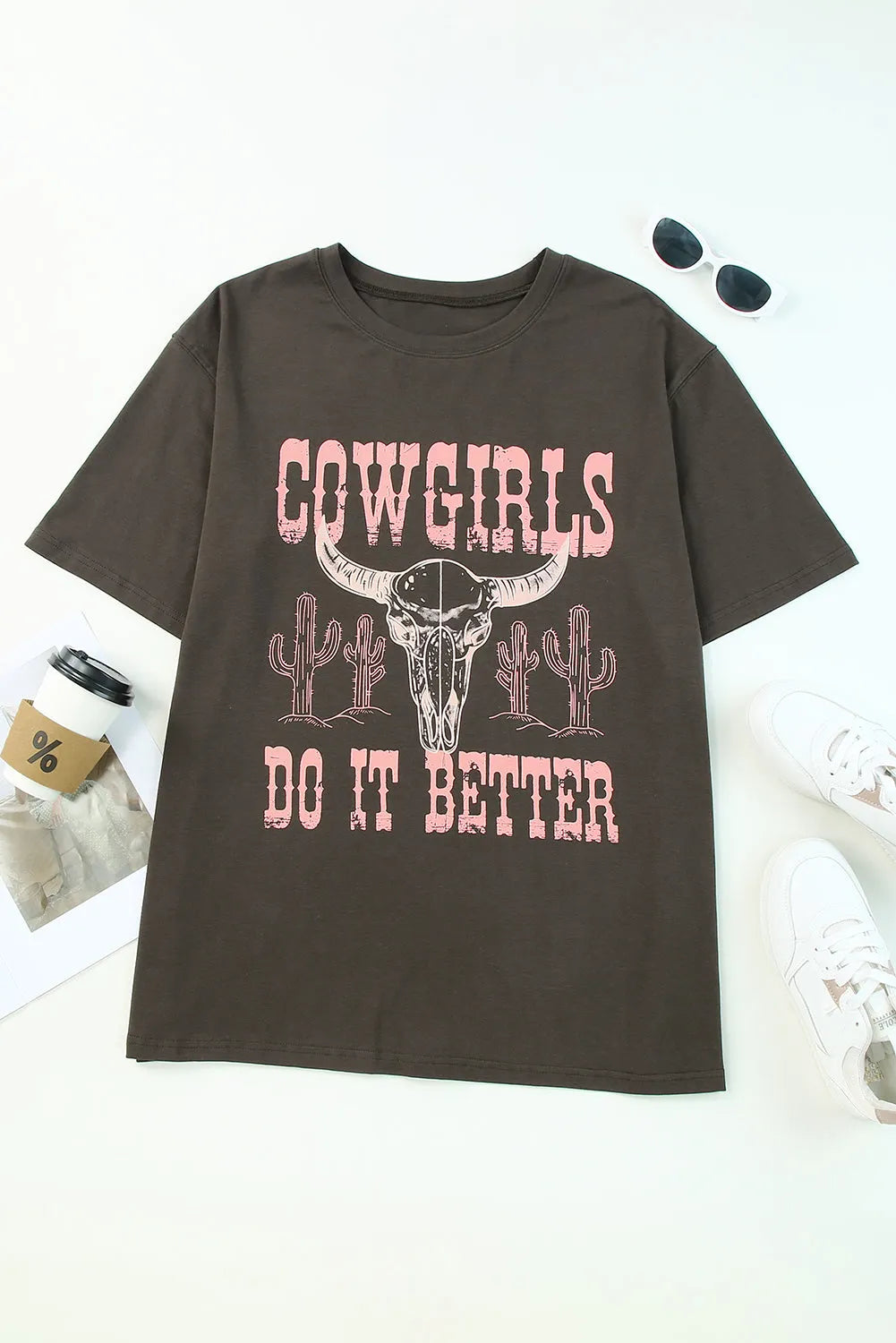 Gray COWGIRLS DO IT BETTER Graphic Print Oversized T Shirt - Chic Meadow Boutique 