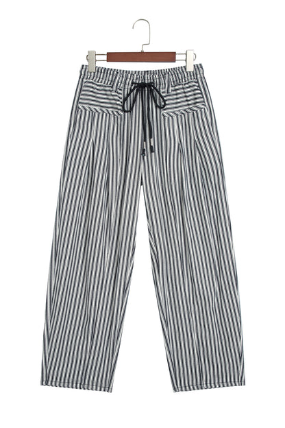 Black Stripe Drawstring Casual Loose Pants