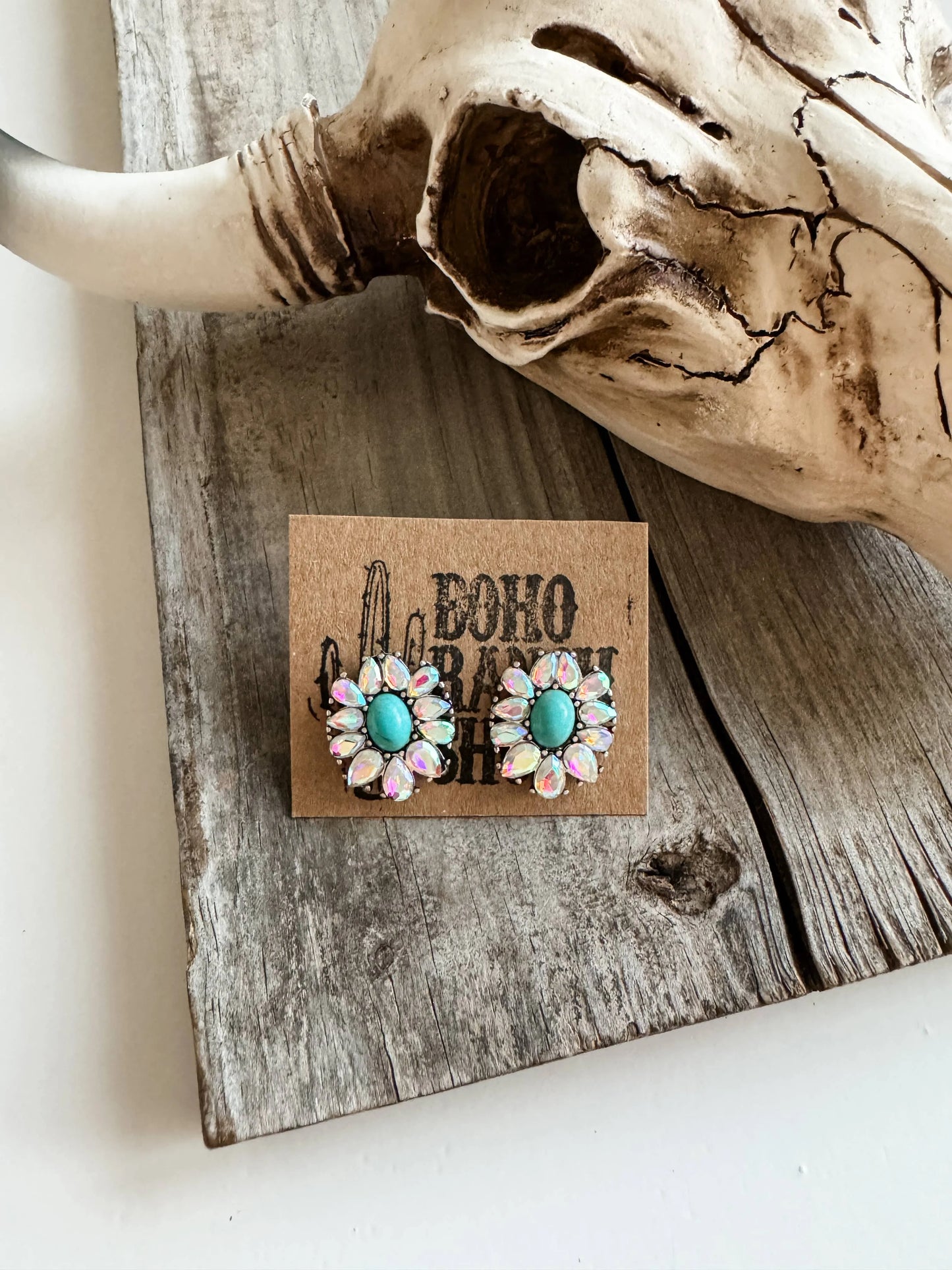 Flower AB Rhinestone Glass Stone Earrings - Chic Meadow Boutique 