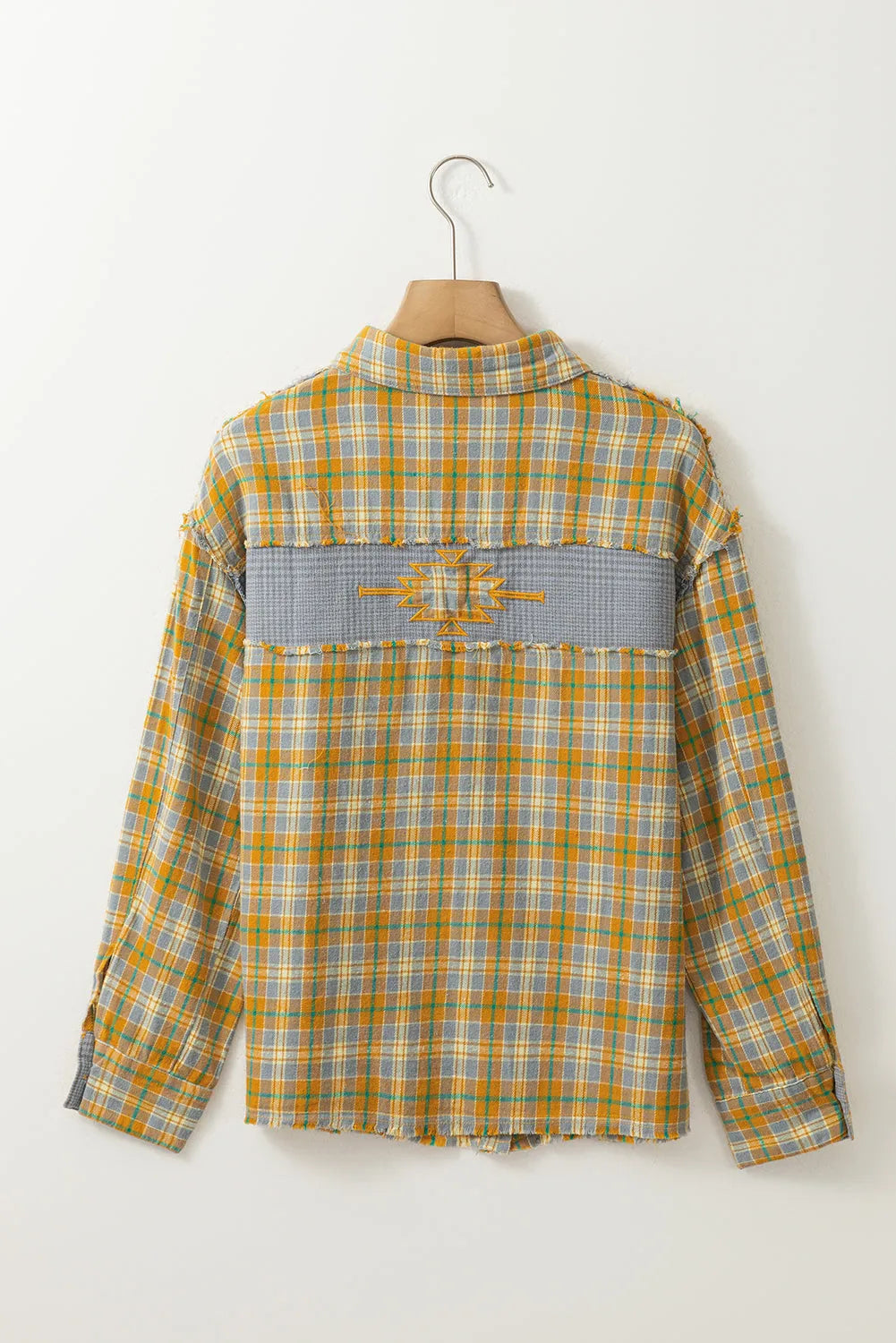 Ginger Plaid Embroidery Patch Button-Down Shacket - Chic Meadow Boutique 