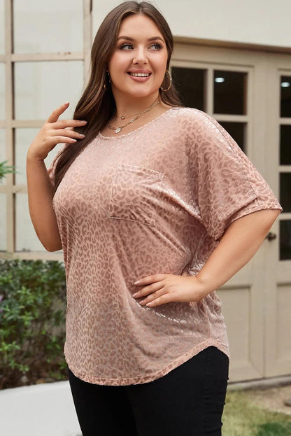 Plus Size/Plus Size Tops/Plus Size Tops & Tees Khaki Leopard Print Plus Size T-shirt