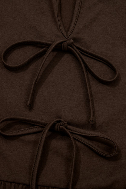 Coffee Plus Size Solid Color Bow Tie Peplum Tank Top