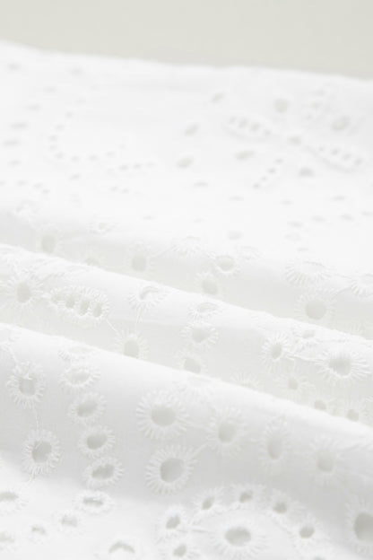 White Solid Color Eyelet Embroidered T Shirt Mini Dress
