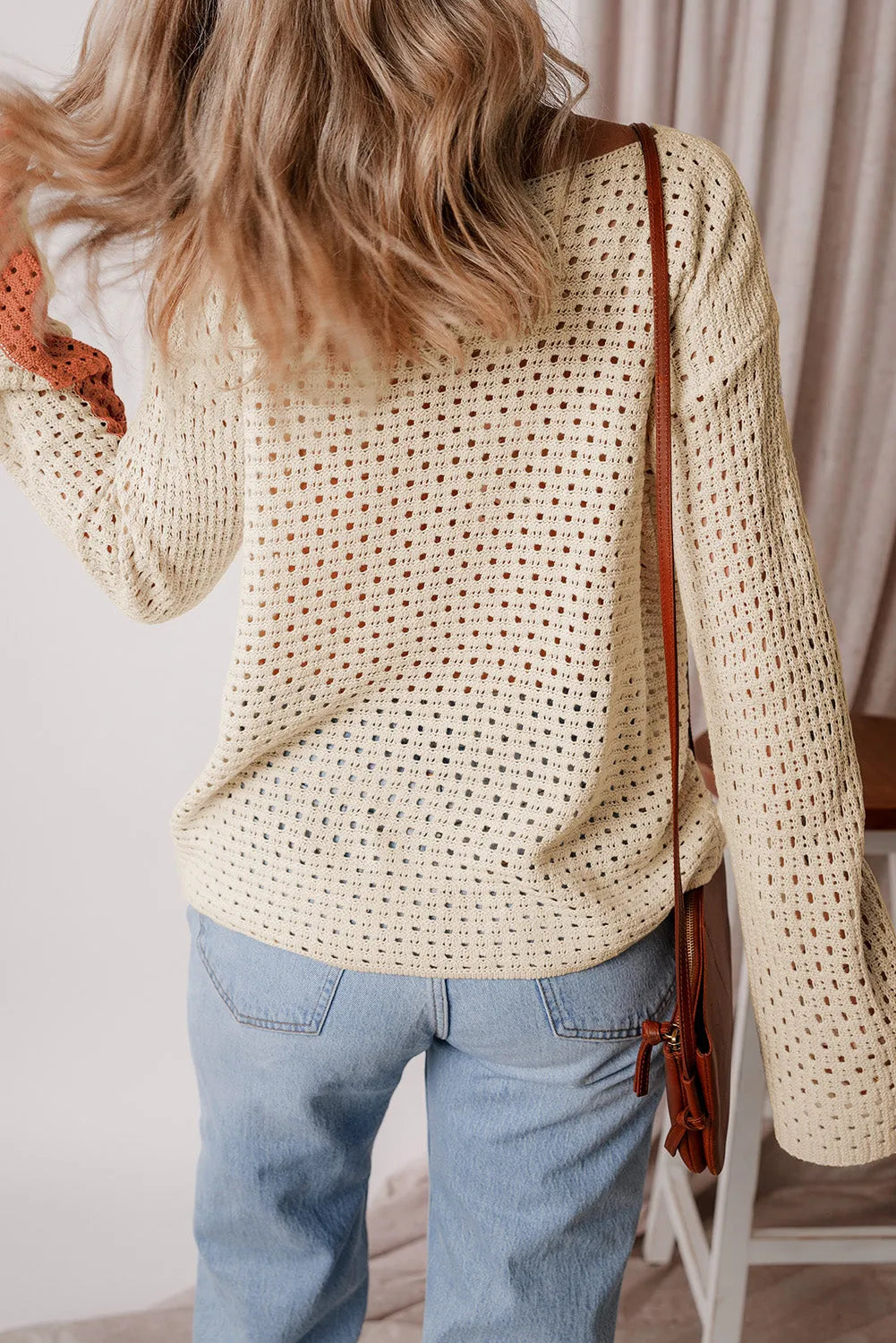 Apricot Pointelle Knit Colorblock Baggy Sweater - Chic Meadow Boutique 