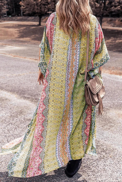 Pink Retro Printed Boho Duster Kimono - Chic Meadow Boutique 