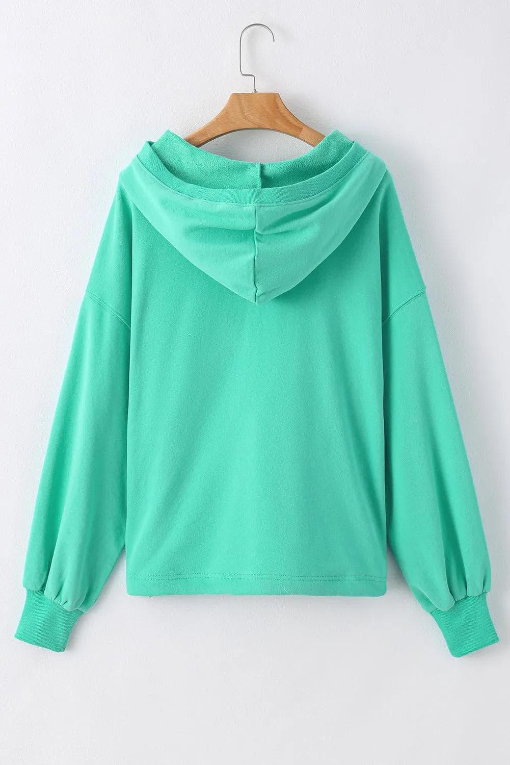 Tops/Sweatshirts & Hoodies Aruba Blue Solid Kangaroo Pocket Half Zipper Oversized Hoodie