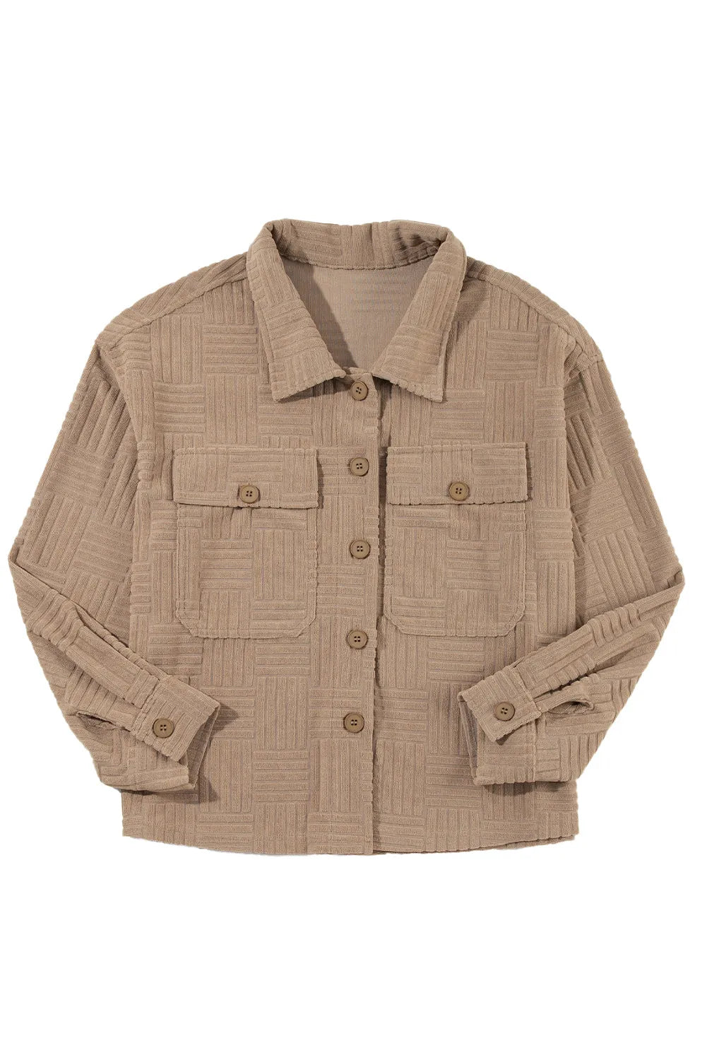 Dark Khaki Textured Chest Pocket Button-up Shacket - Chic Meadow Boutique 