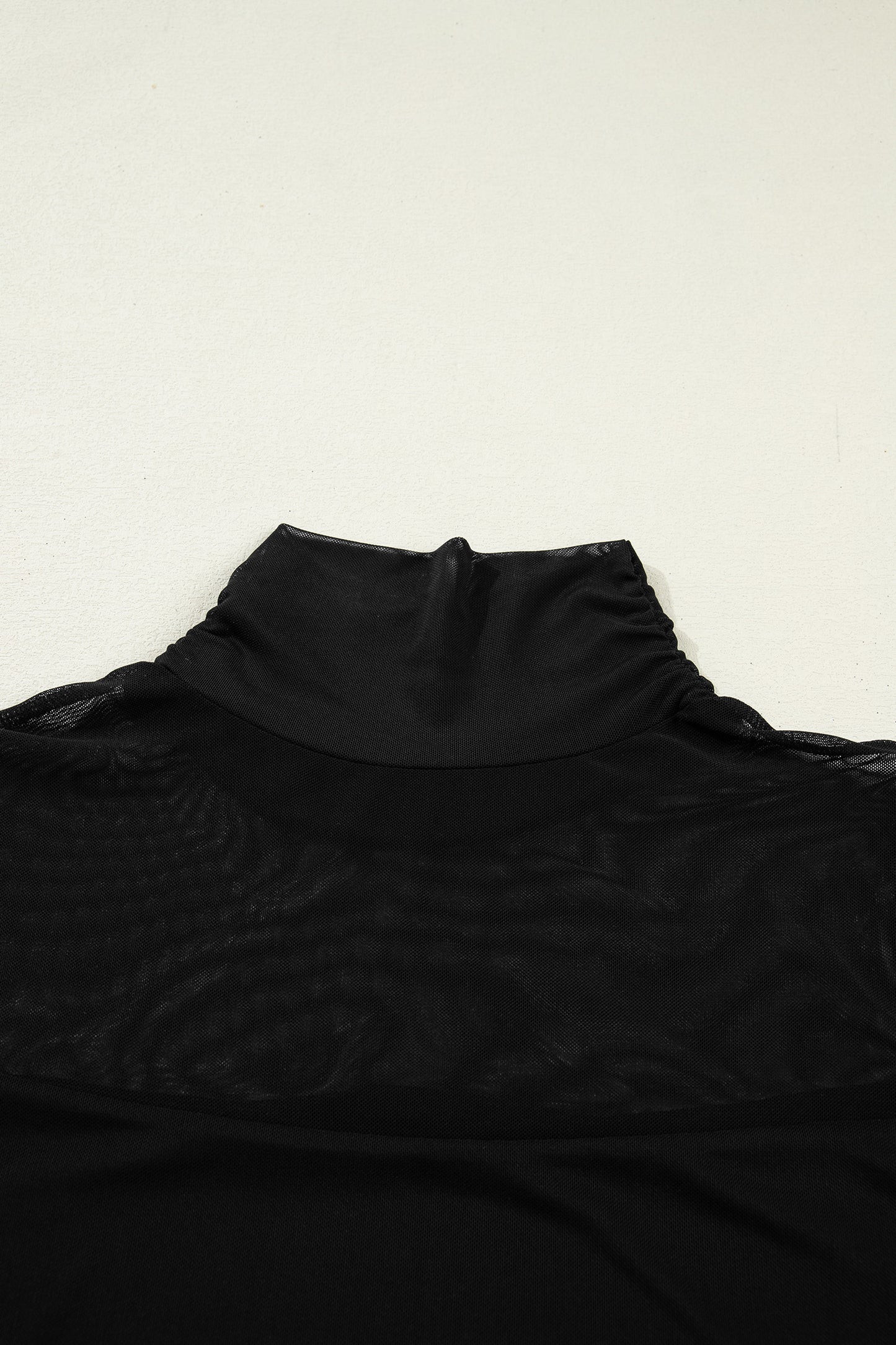 Black Sheer Mesh Patchwork High Neck Long Sleeve Top
