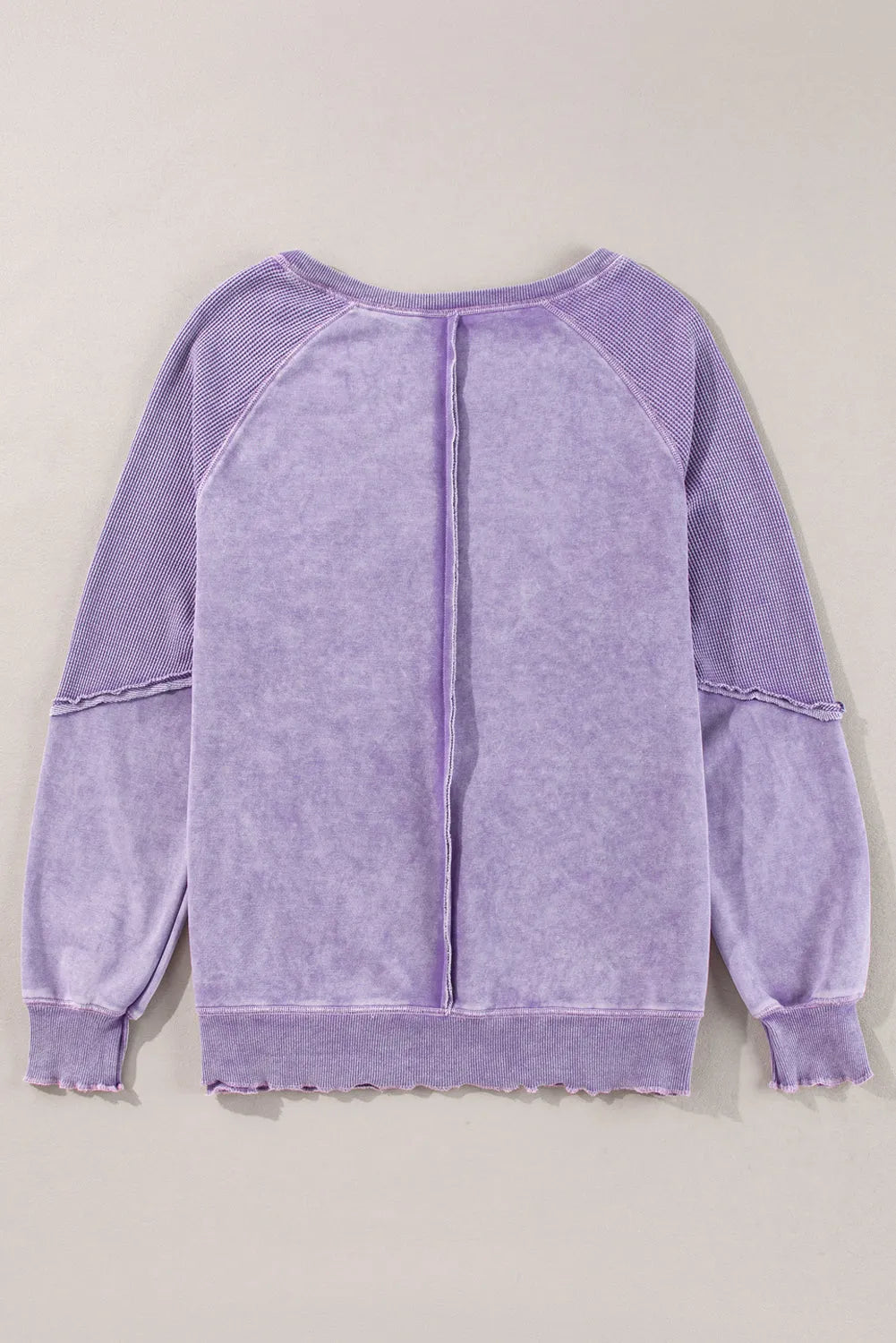 Orchid Petal Solid Waffle Knit Patchwork Raglan Sleeve Sweatshirt - Chic Meadow Boutique 