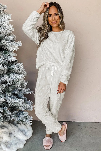 Loungewear & Sleepwear/Loungewear Light Grey Leopard Textured Loose Fit Fleece Lounge Set