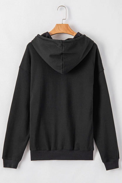 Black Fleece Lined Kangaroo Pocket Drawstring Chunky Hoodie - Chic Meadow Boutique 