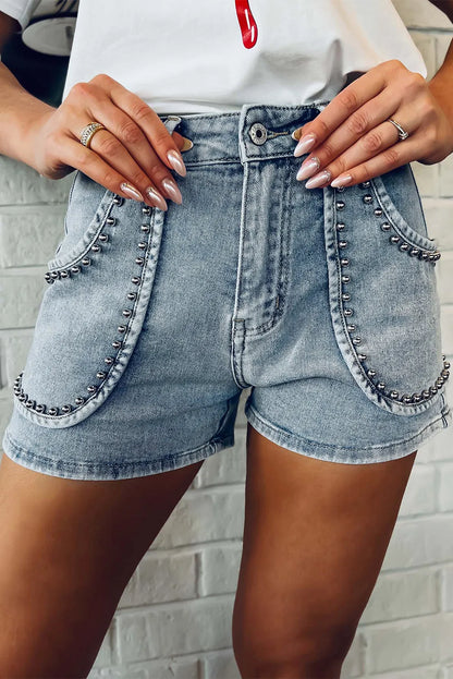 Dusk Blue Studded Acid Wash Jean Shorts - Chic Meadow Boutique 