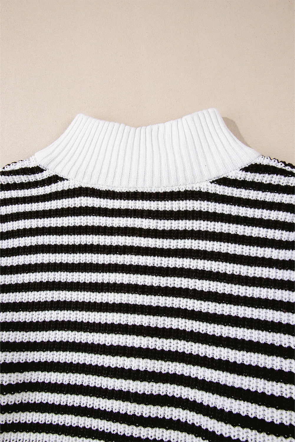 Black Stripe Zip up Collar Drop Shoulder Sweater - Chic Meadow Boutique 