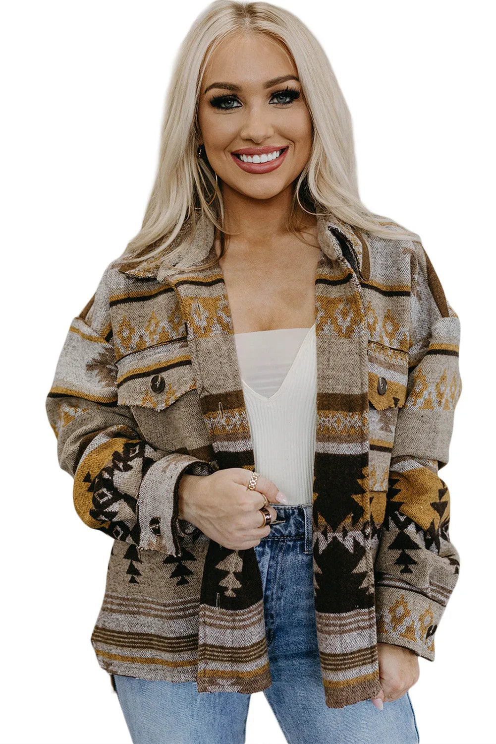 Brown Western Aztec Print Jacket - Chic Meadow Boutique 