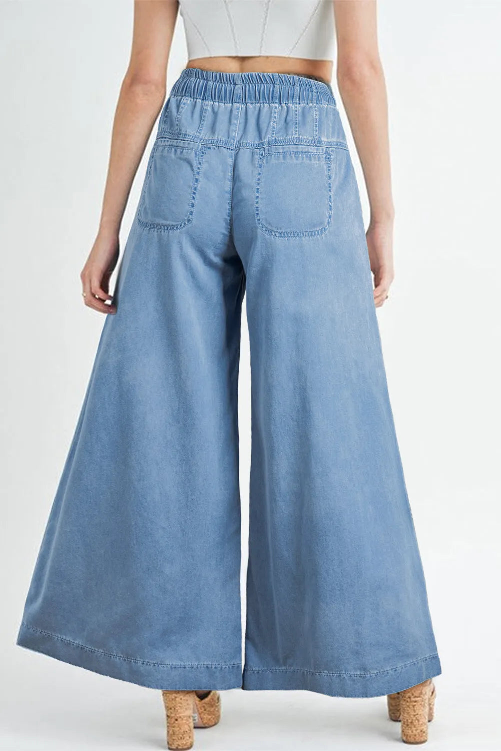 Beau Blue Mineral Wash Button Fly Waist Wide Leg Jeans - Chic Meadow Boutique 