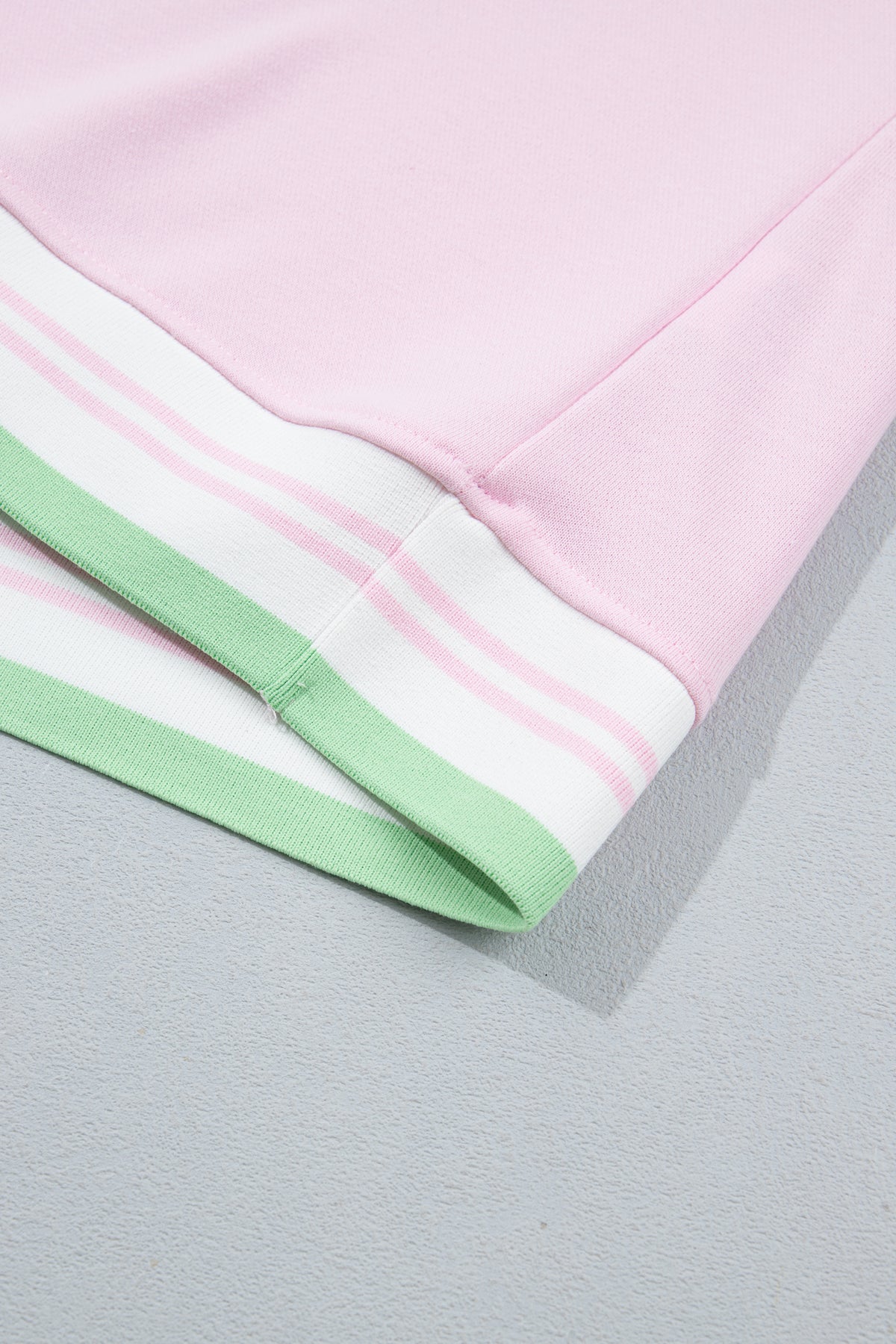 Light Pink Contrast Striped Trim Baggy Pullover Sweatshirt