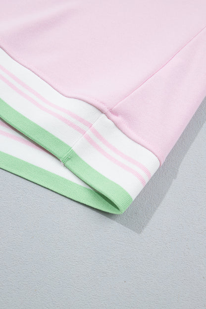 Light Pink Contrast Striped Trim Baggy Pullover Sweatshirt