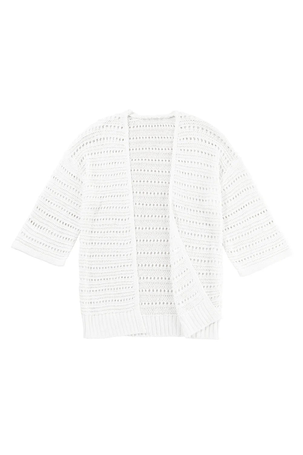 White Pointelle Knit Bracelet Sleeve Open Cardigan - Chic Meadow Boutique 