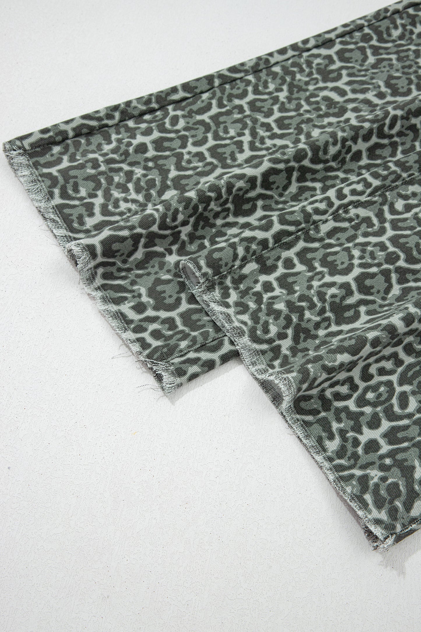 Gray Leopard Frayed Edge Wide Leg High Waist Jeans