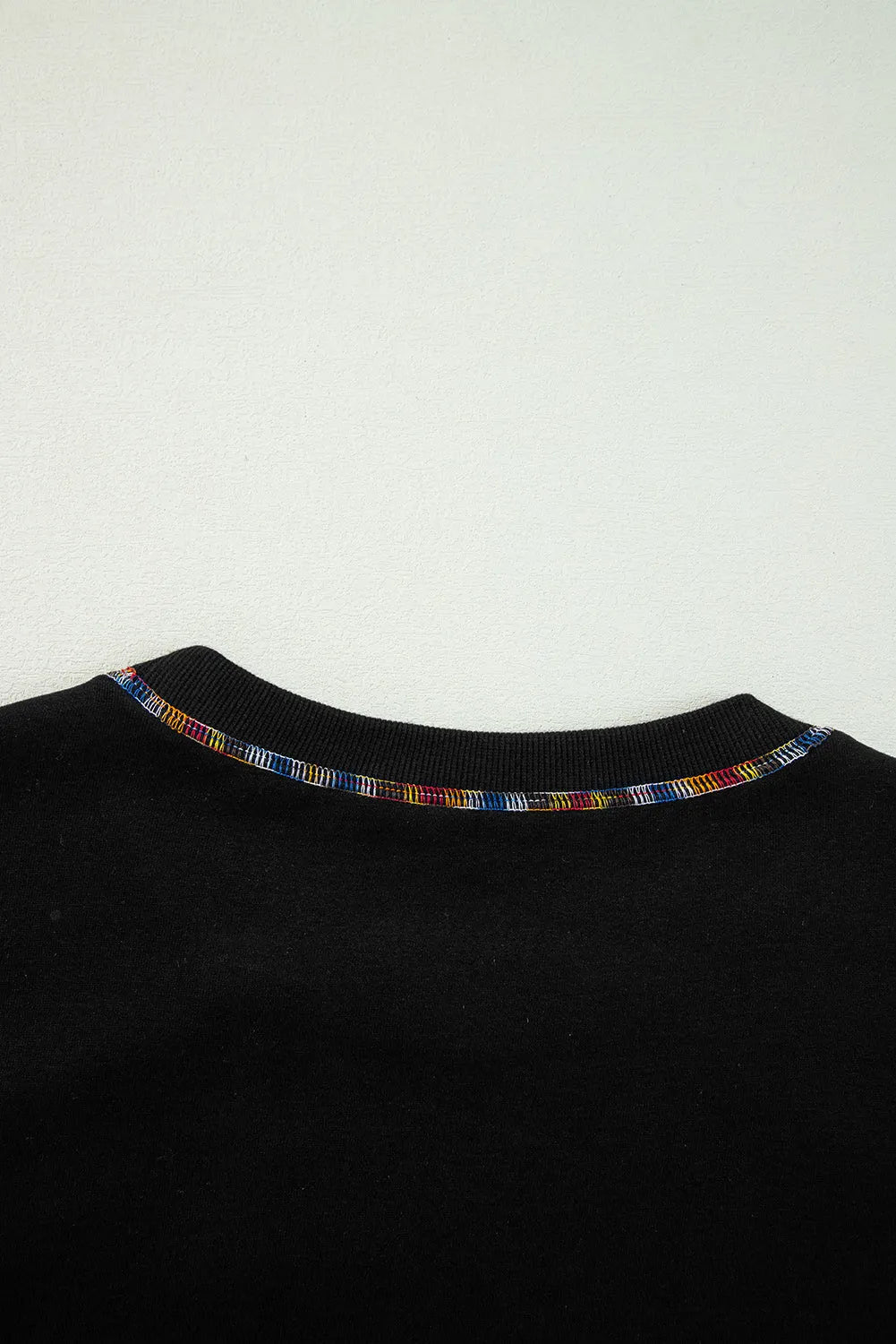 Black Contrast Rainbow Trim Drop Shoulder Pullover Sweatshirt - Chic Meadow Boutique 