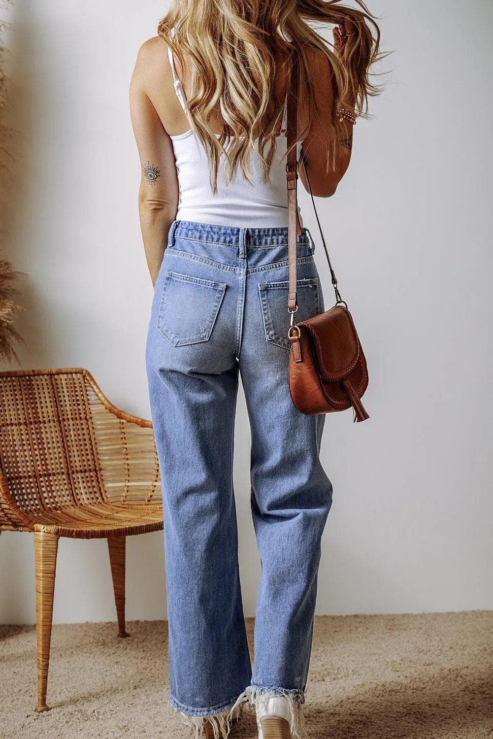 Bottoms/Jeans Ashleigh Blue Distressed Raw Hem Straight Leg High Waist Jeans