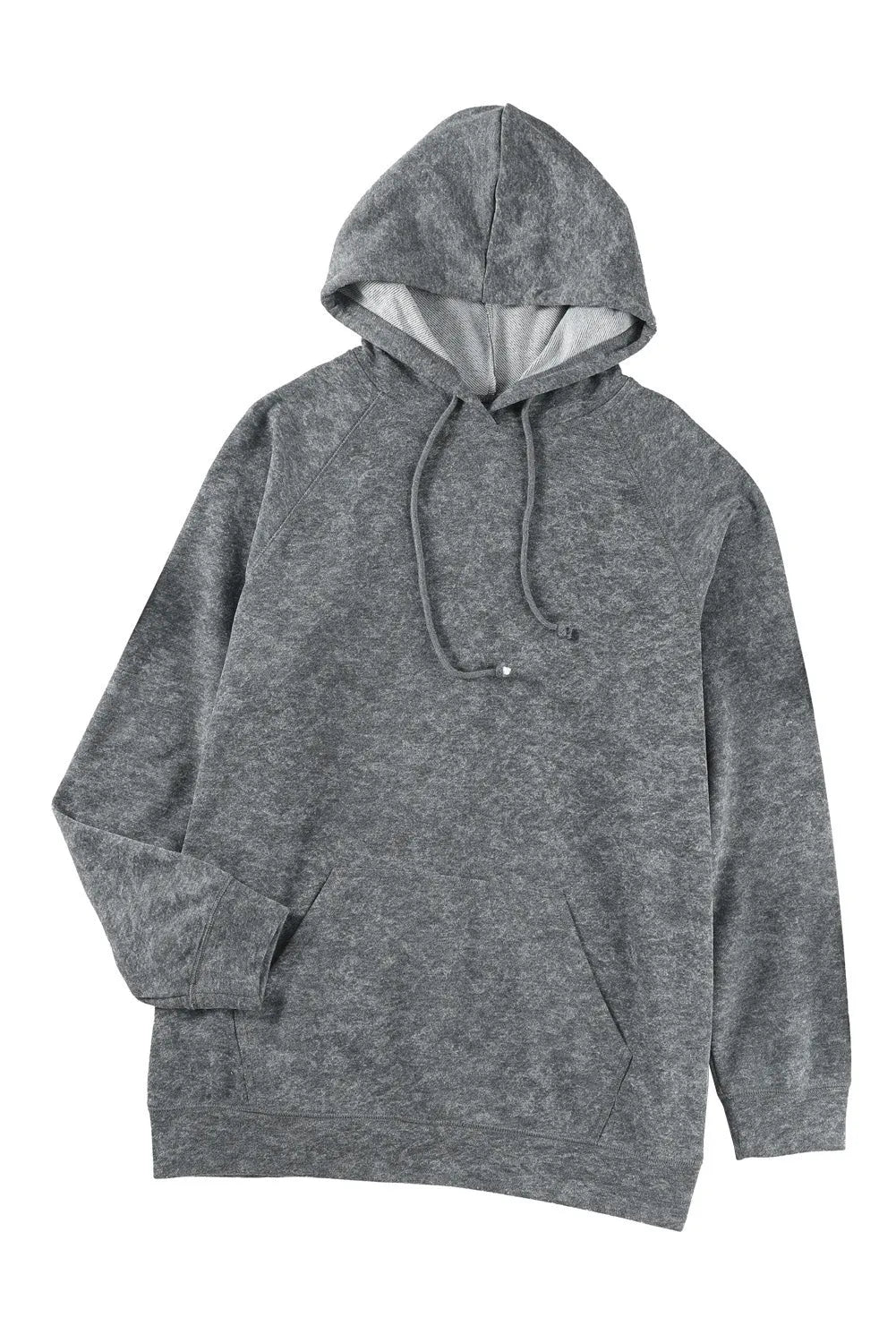 Gray Mineral Wash Kangaroo Pocket Drawstring Pullover Hoodie - Chic Meadow Boutique 