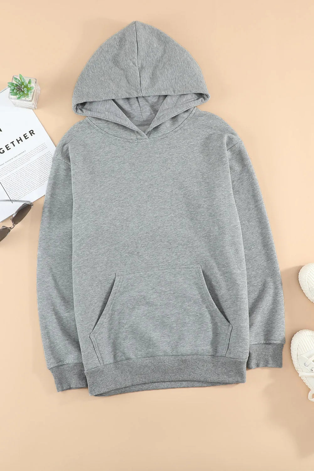 Gray Loose Kangaroo Pocket Hoodie - Chic Meadow Boutique 