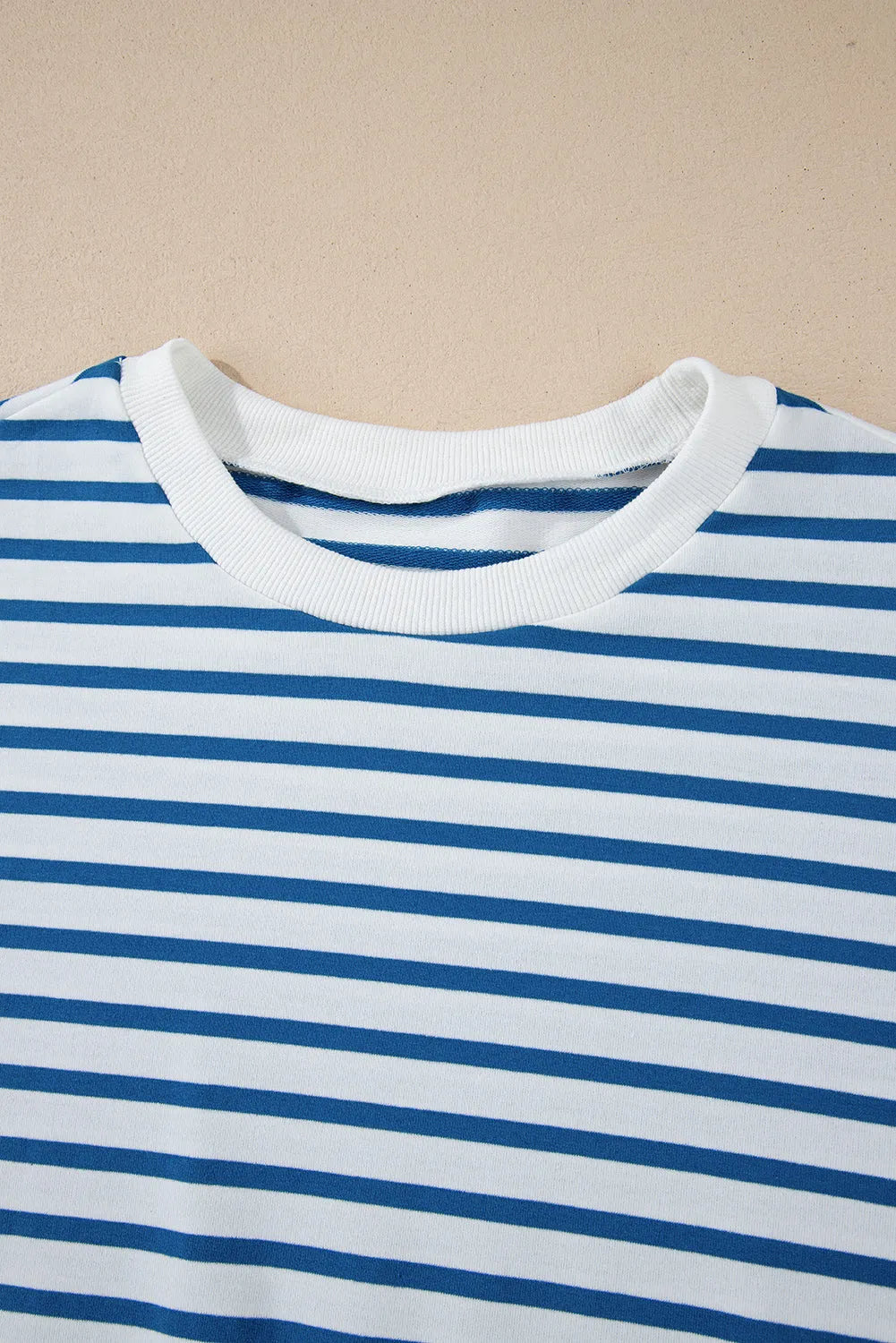 Blue Stripe Drop Shoulder Crew Neck Loose Sweatshirt - Chic Meadow Boutique 