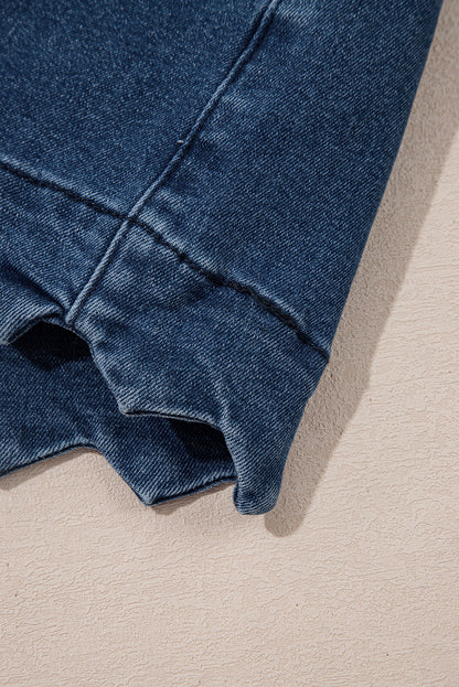 Sail Blue Scalloped Hemline Acid Wash High Waist Denim Shorts