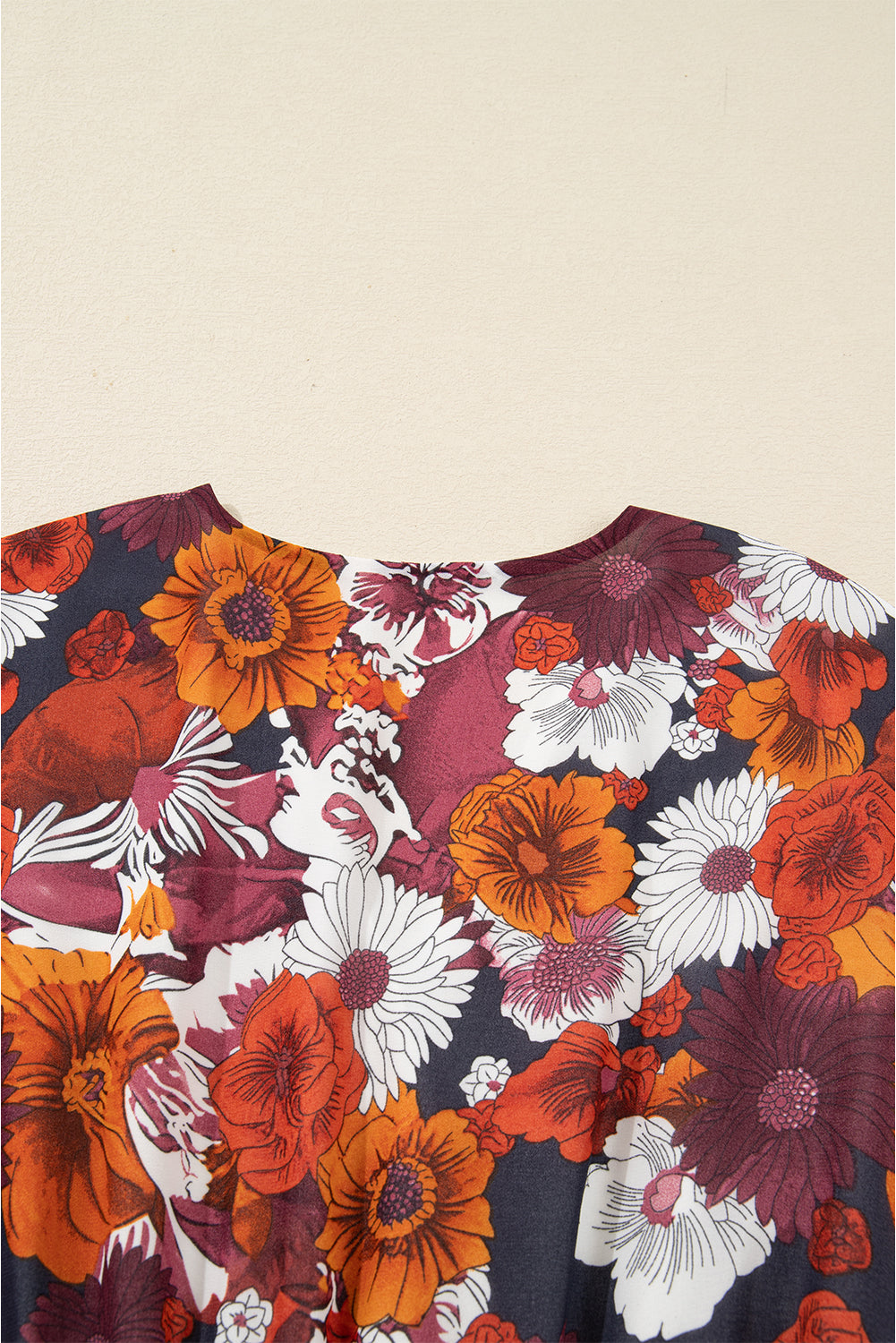 Red Floral Print Wrap V Neck Puff Sleeve Flowy Mini Dress