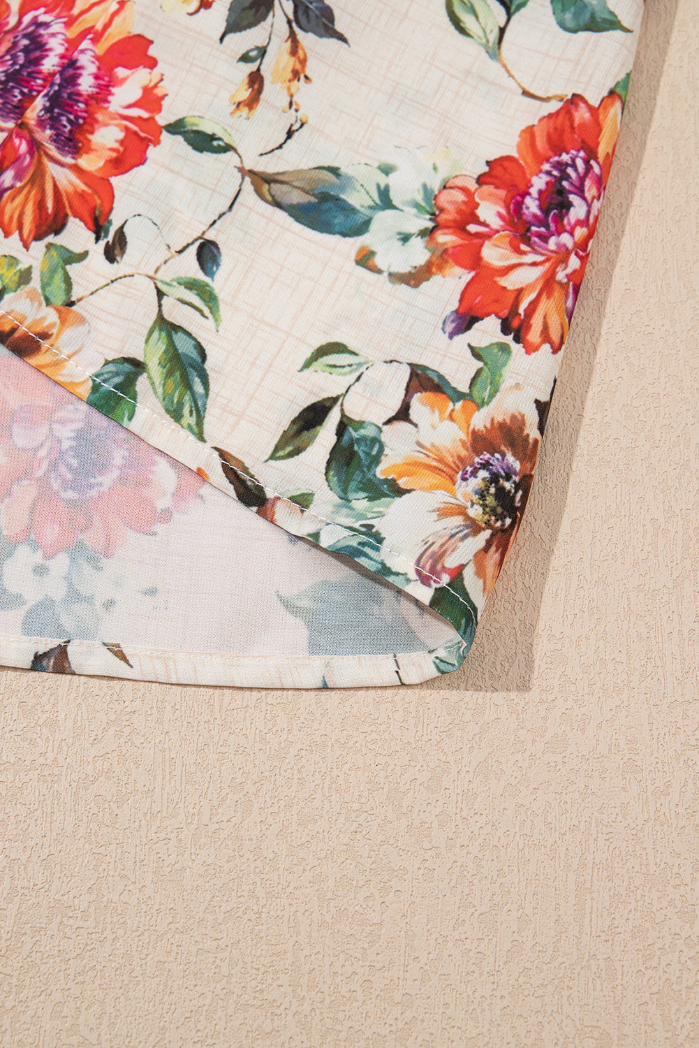 Rose Floral Mixed Pattern Ruffle Flutter Sleeve Buttoned Dress