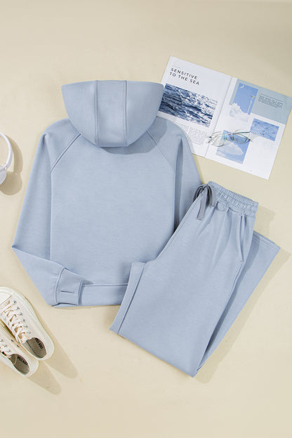 Beau Blue Half Zip Thumbhole Sleeve Hoodie Active Pants 2pcs Outfit