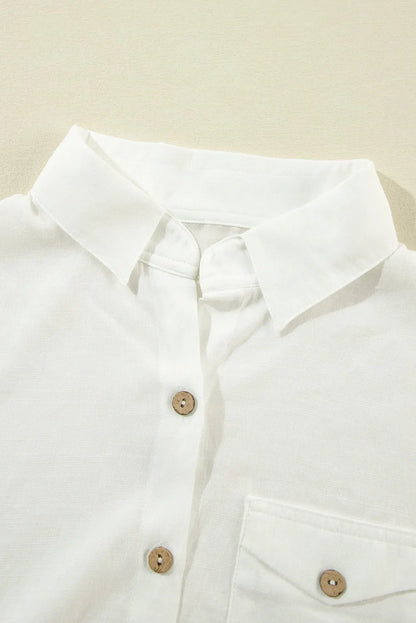 White Roll up Sleeve Knotted Casual Shirt - Chic Meadow Boutique 