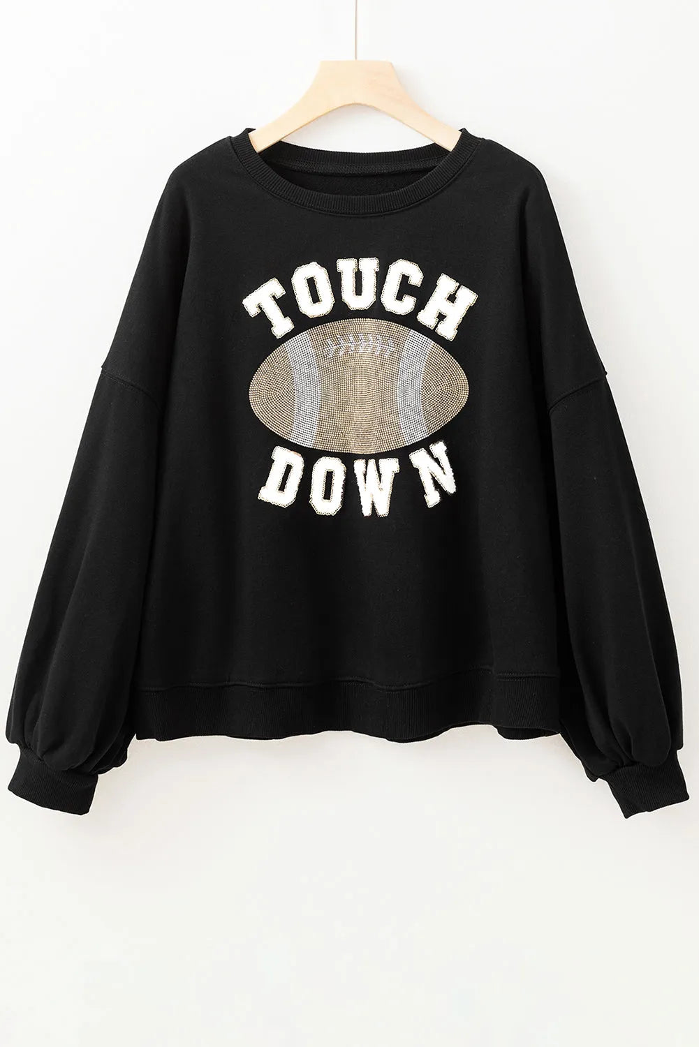 Black TOUCH DOWN Football Graphic Pullover Sweatshirt - Chic Meadow Boutique 