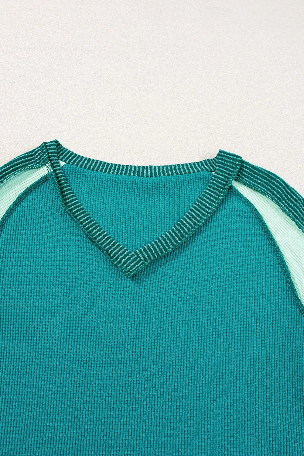 Green Exposed Seam Color Block Knitted V Neck T-shirt - Chic Meadow Boutique 