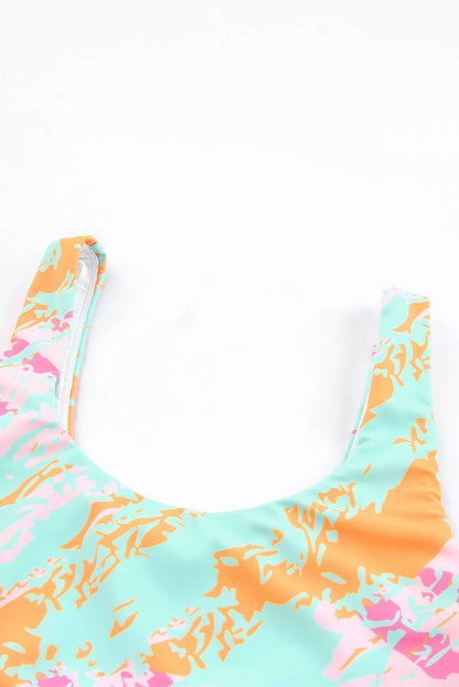 Sky Blue Abstract Waves Print High Waist Bikini Swimsuit - Chic Meadow Boutique 