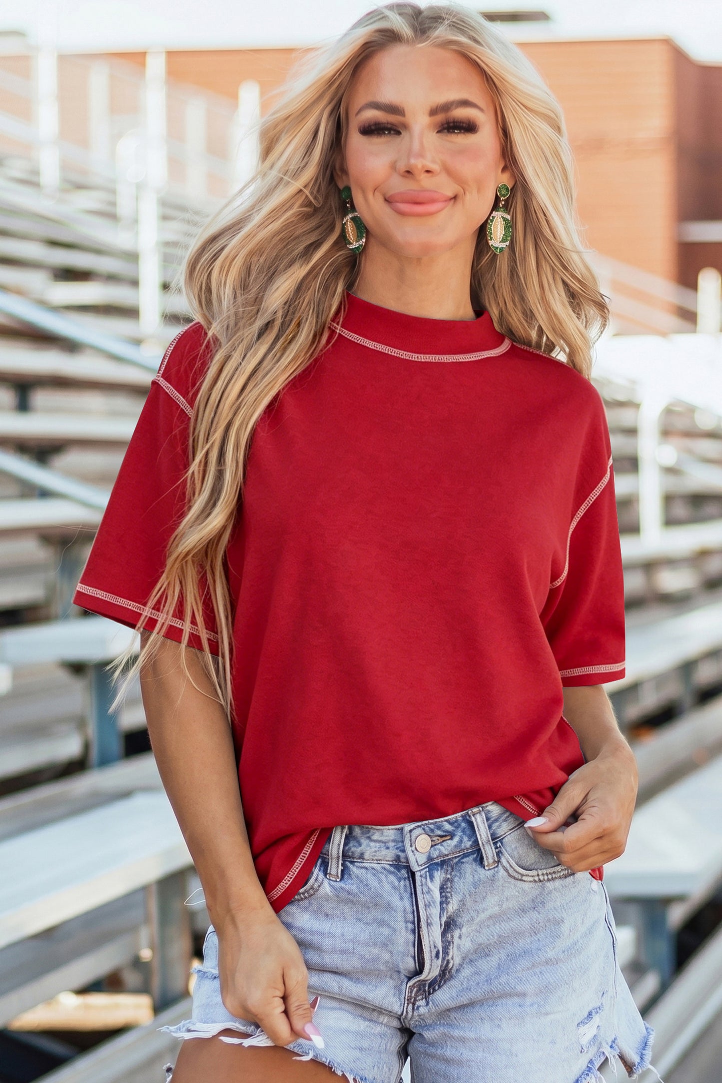Racing Red Reversible Contrast-Stitched T-Shirt