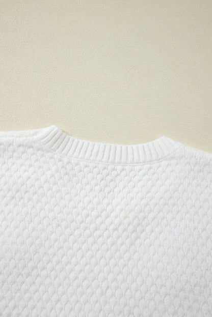 White Colorful Flower Applique Textured Knit Sweater - Chic Meadow Boutique 