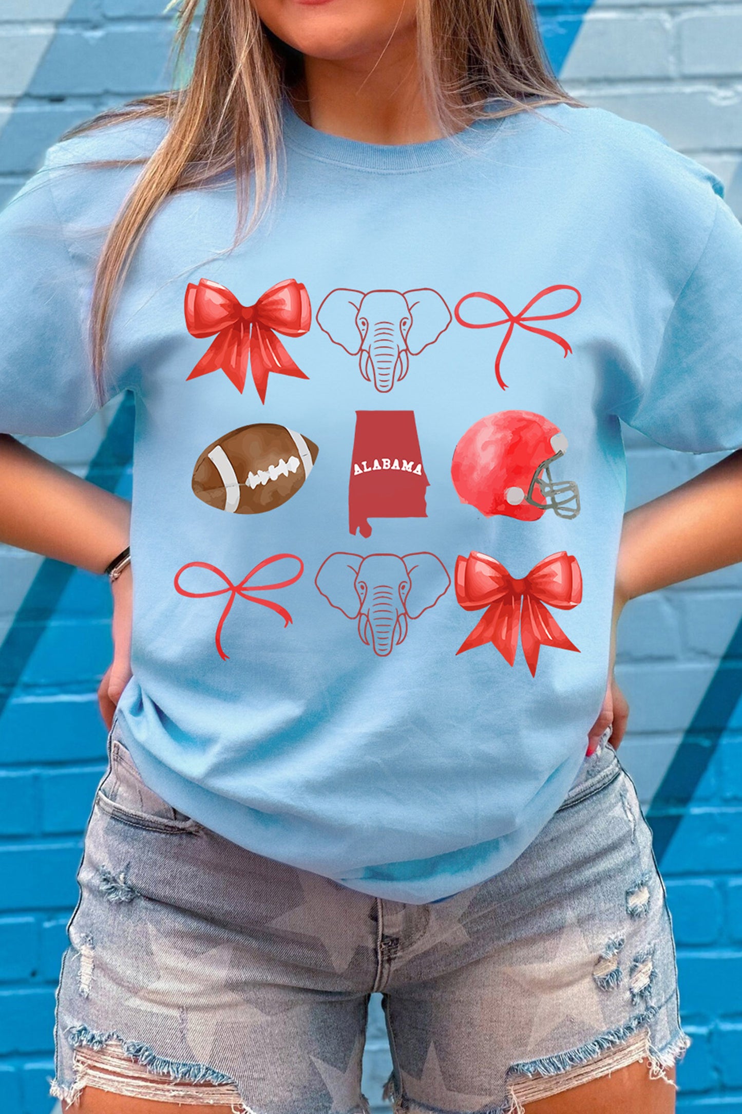 Light Blue Alabama Game Day Rugby Graphic T Shirt