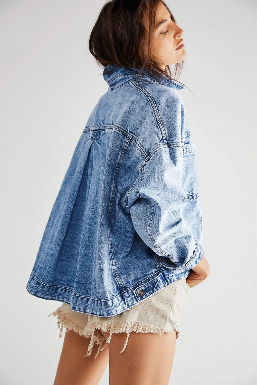 Light Blue Washed Oversize Pocketed Denim Jacket - Chic Meadow Boutique 