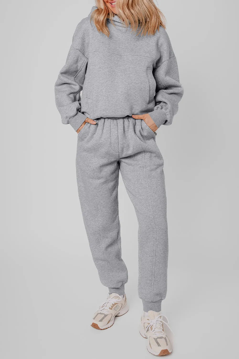 Gray Solid Exposed Seams Hoodie and Joggers Activewear Set - Chic Meadow Boutique 