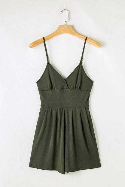 Bottoms/Jumpsuits & Rompers Moss Green Spaghetti Straps Cinched Waist Ribbed Romper