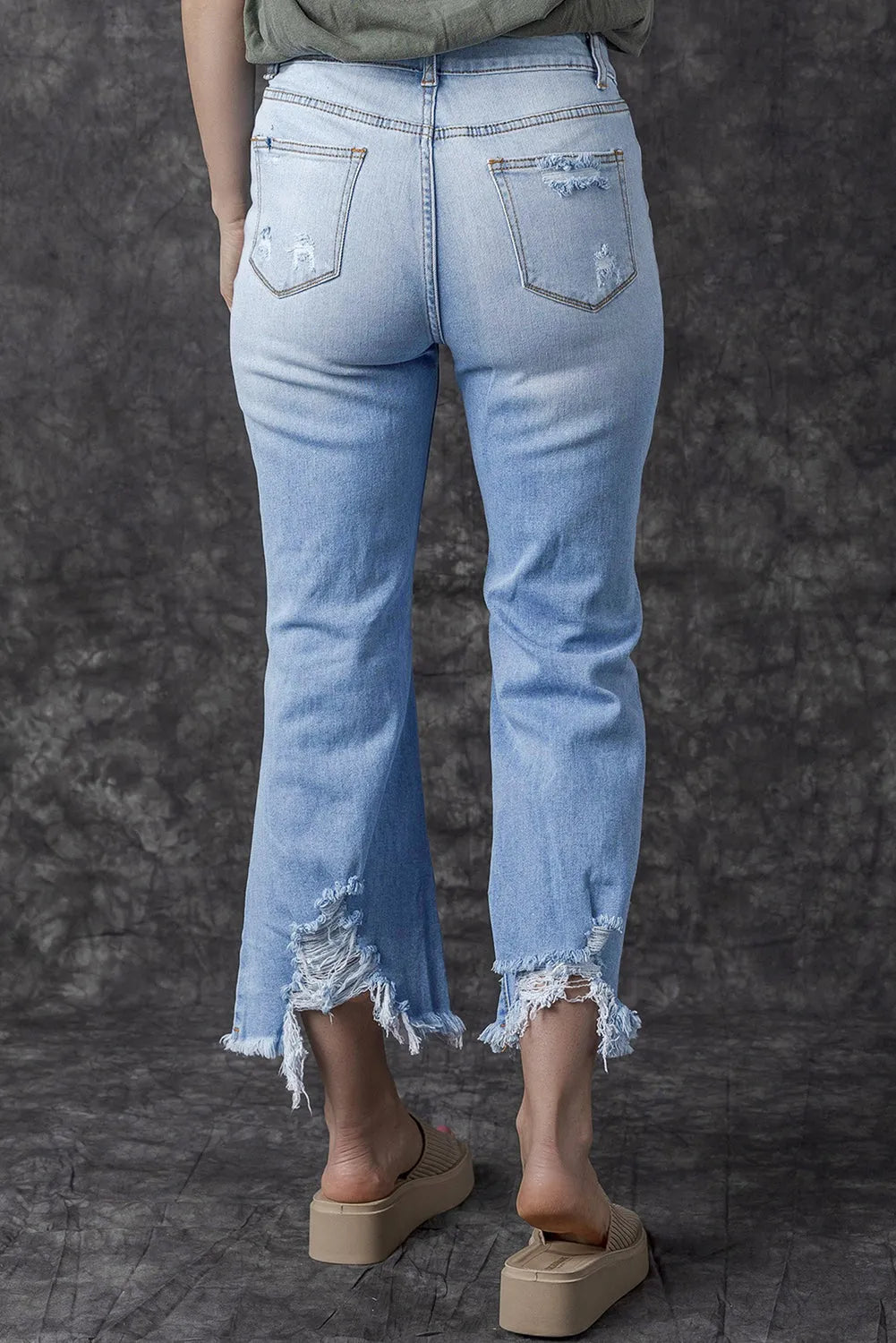 Sky Blue Heavy Destroyed High Waist Jeans - Chic Meadow Boutique 