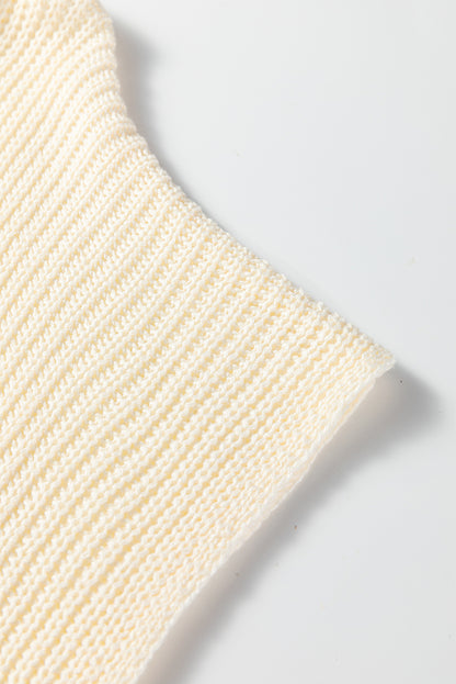 Jet Stream Plain Knit Casual Turtleneck Short Sleeve Tunic Sweater with Pockets