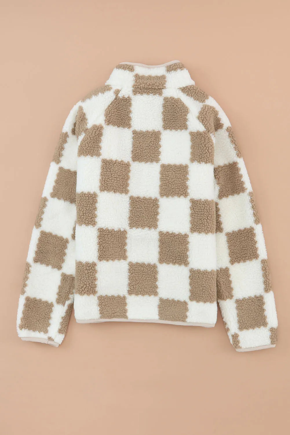 Brown Checked Snap Button Sherpa Jacket - Chic Meadow Boutique 